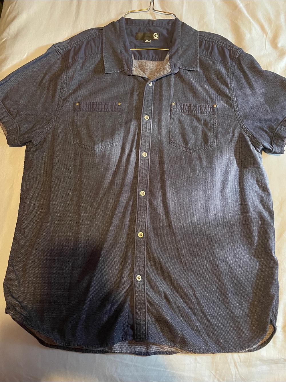 G by Guess Men's Navy Short-Sleeve Button-Down Shirt